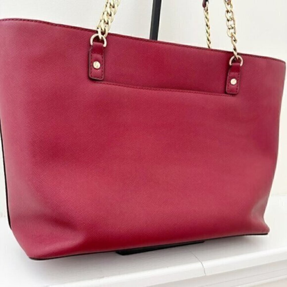 Michael Kors Jet Set Chain East West Top Zip Leather Tote Bag Red - Picture 7 of 12